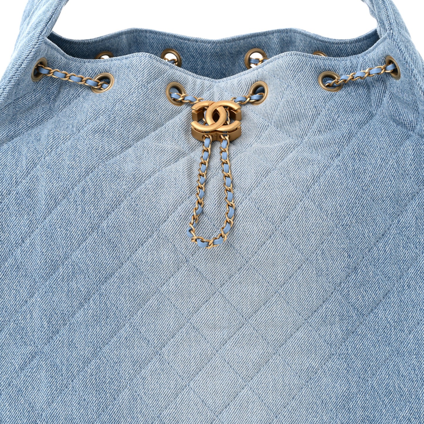 Washed Denim Quilted Medium Chanel 25 Handbag Blue
