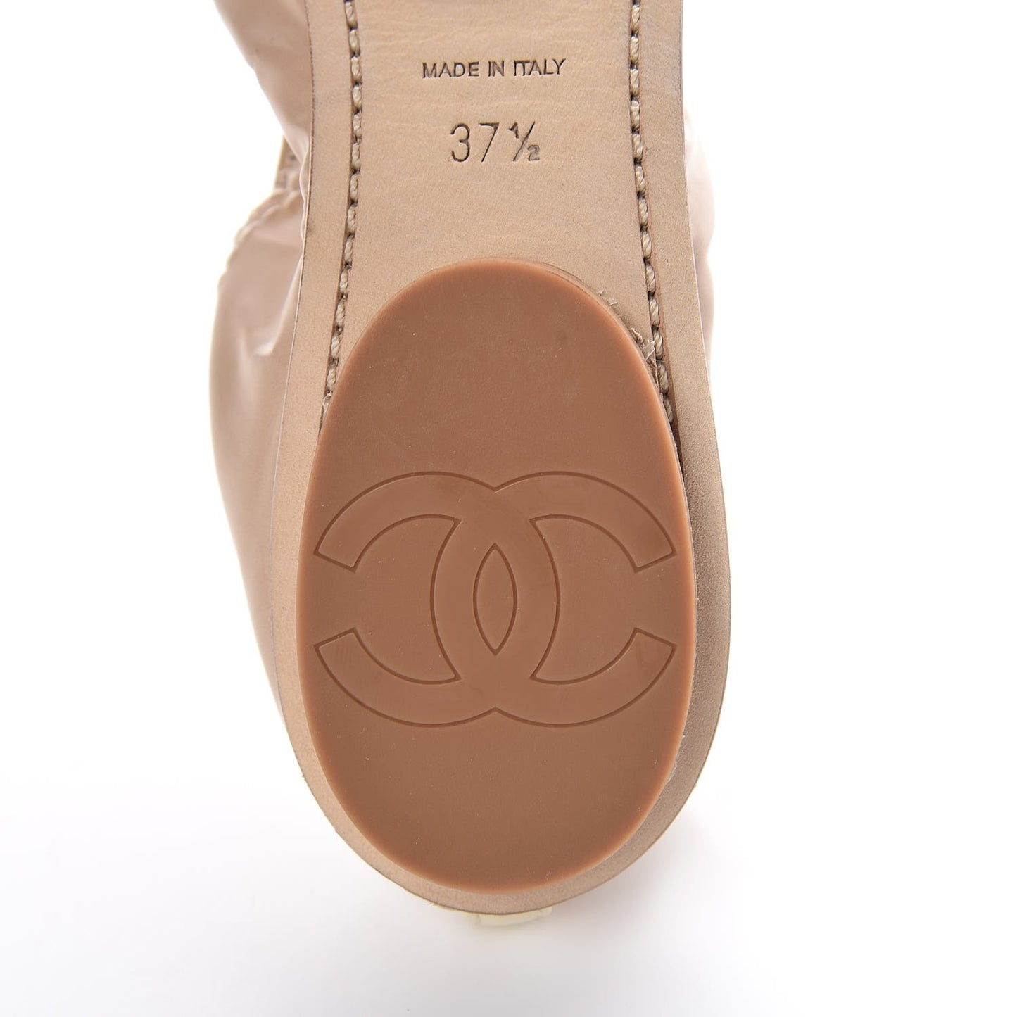 Lambskin Patent CC Elastic Cap Toe Ballerina Flats 37.5 Light Beige