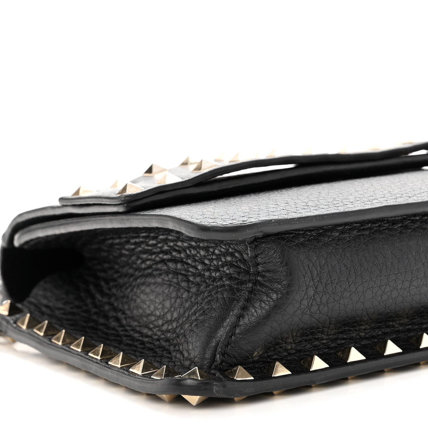 Pebbled Calfskin Rockstud Side Slip Crossbody Black