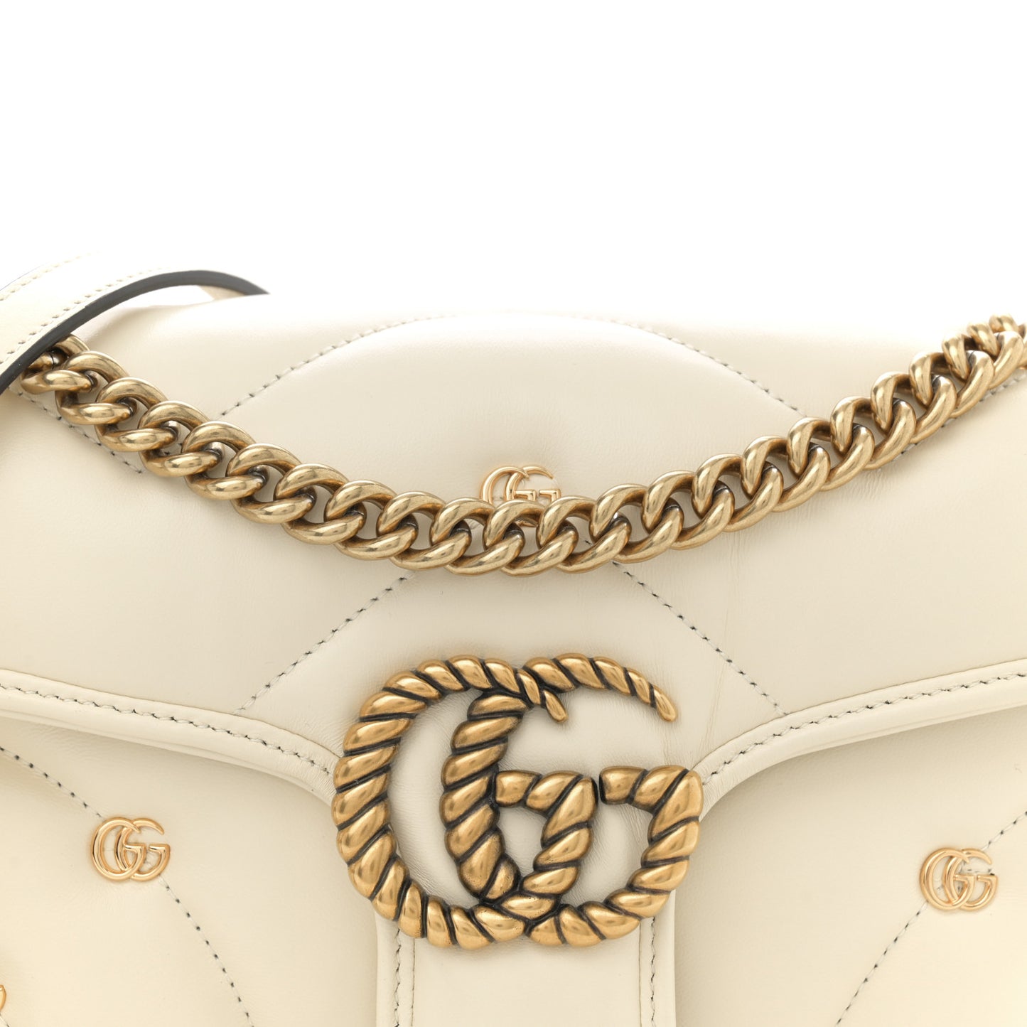 Calfskin Matelasse Double G Studs Small Torchon GG Marmont Shoulder Bag Mystic White