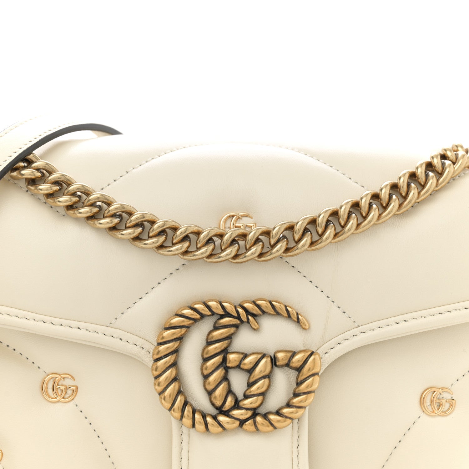 Gucci Calfskin Matelasse Double G Studs Small Torchon GG Marmont Shoulder Bag Mystic White 8 of 10