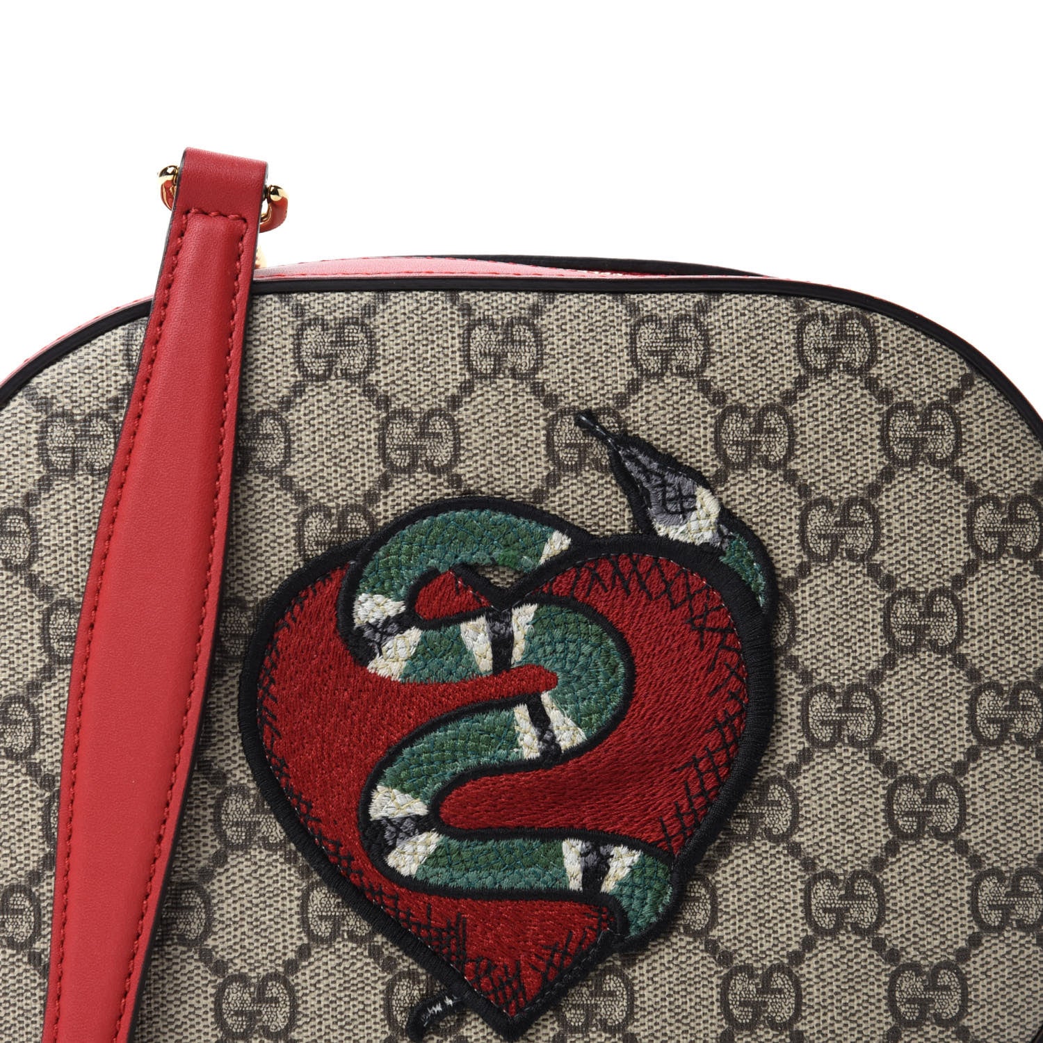 Gucci GG Supreme Monogram Kingsnake Heart Embroidered Mini Chain Shoulder Bag Beige Hibiscus Red 11 of 12