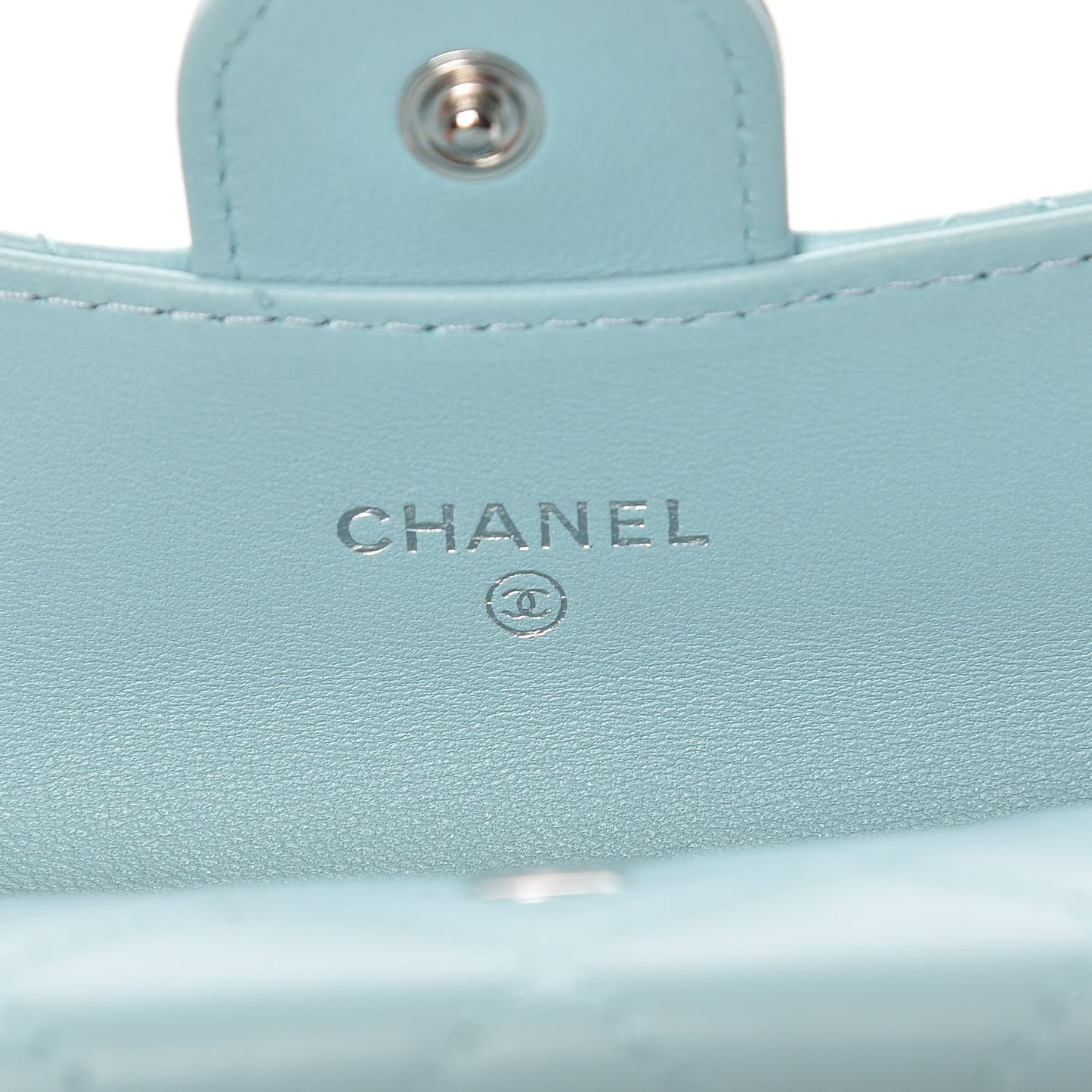 Lambskin Quilted Card Holder Light Blue
