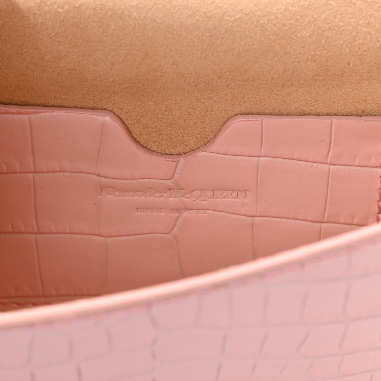 Alexander McQueen Calfskin Crocodile Embossed Skull Mini Crossbody Bag Pink 5 of 6
