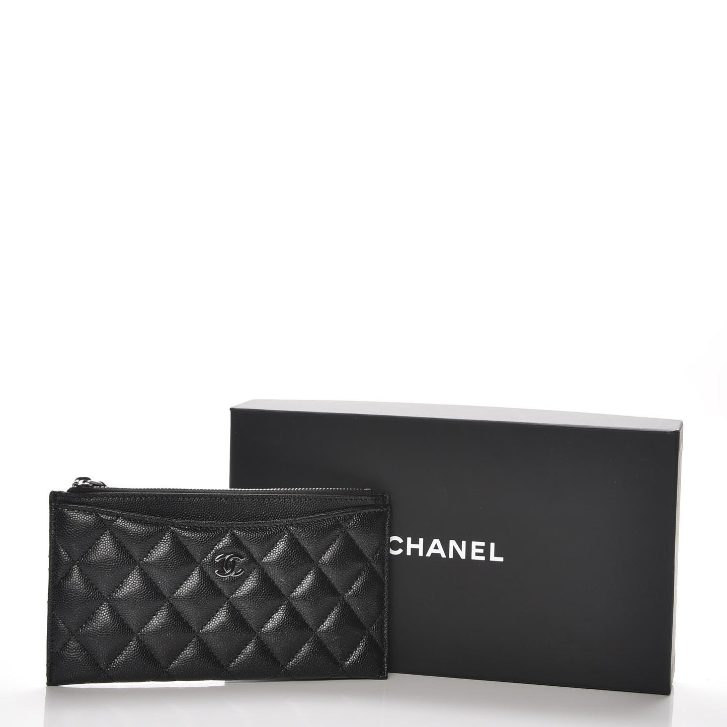 Iridescent Caviar Quilted Classic Zip Pouch Black
