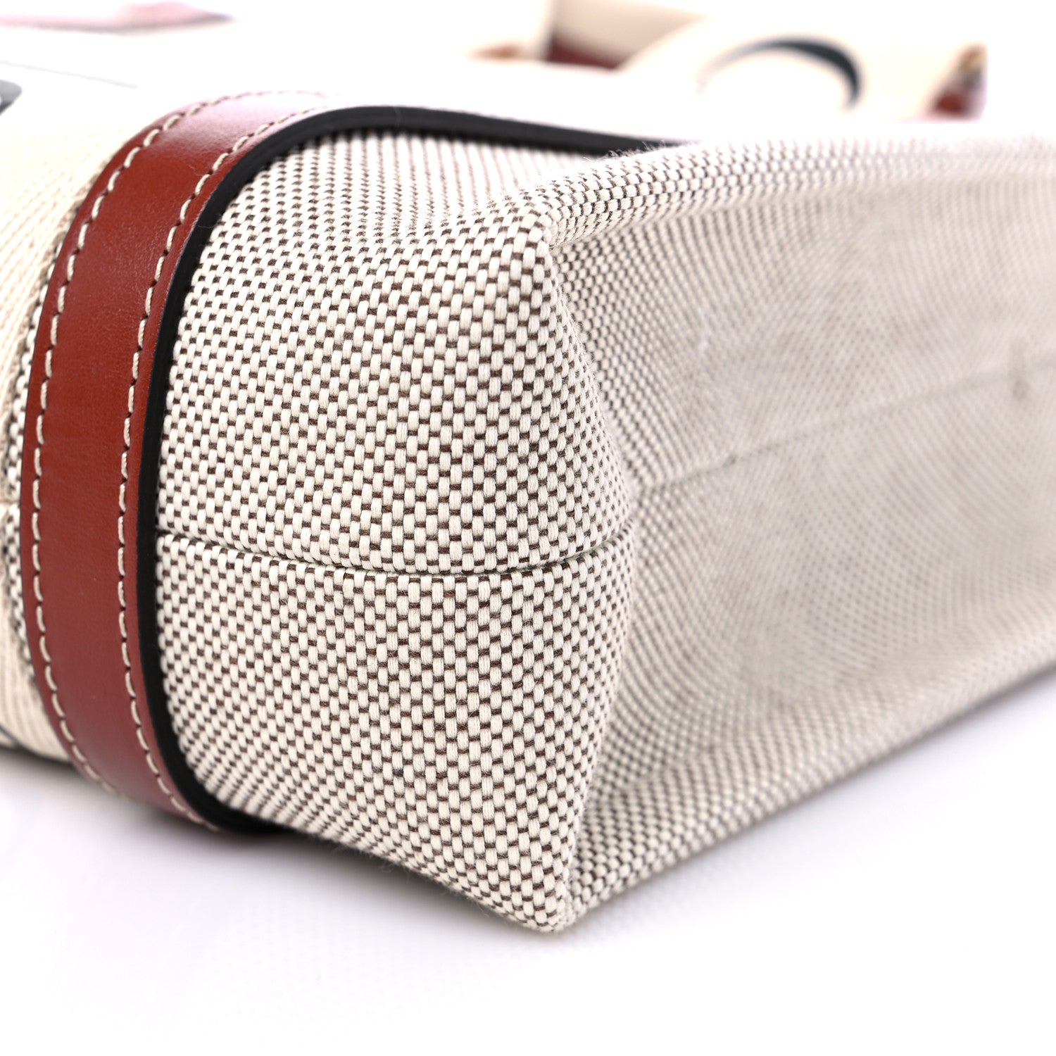 Chloe Cotton Calfskin Small Woody Ribbon Tote With Strap White Brown 10 of 10