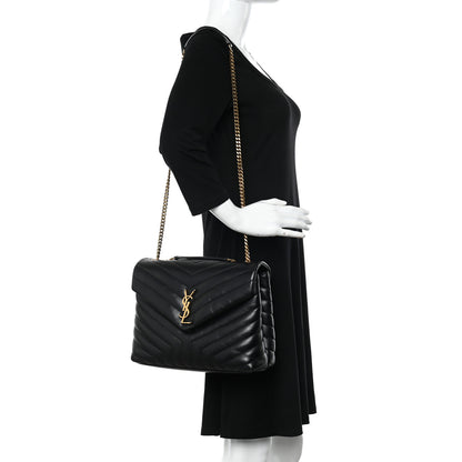 Saint Laurent Calfskin Y Quilted Monogram Medium Loulou Chain Satchel Black 2 of 15