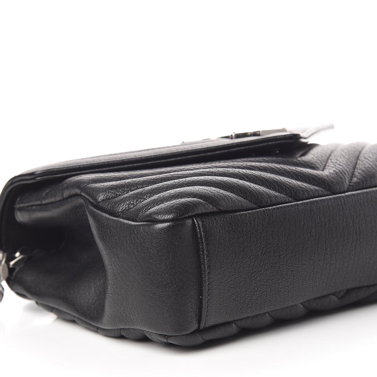 Sheepskin Matelasse Chevron Monogram Medium College Bag Black