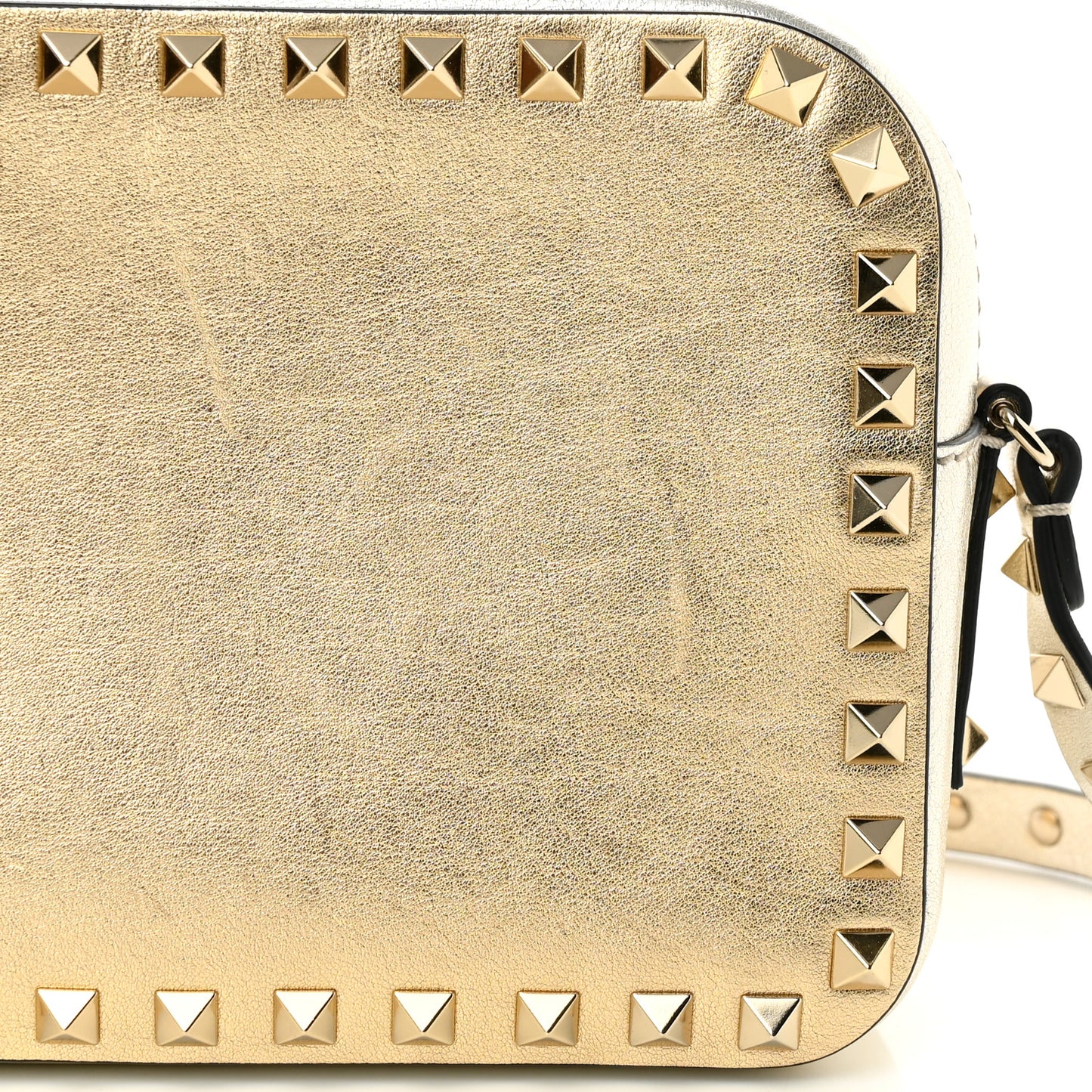 Metallic Calfskin Rockstud Camera Crossbody Bag Gold