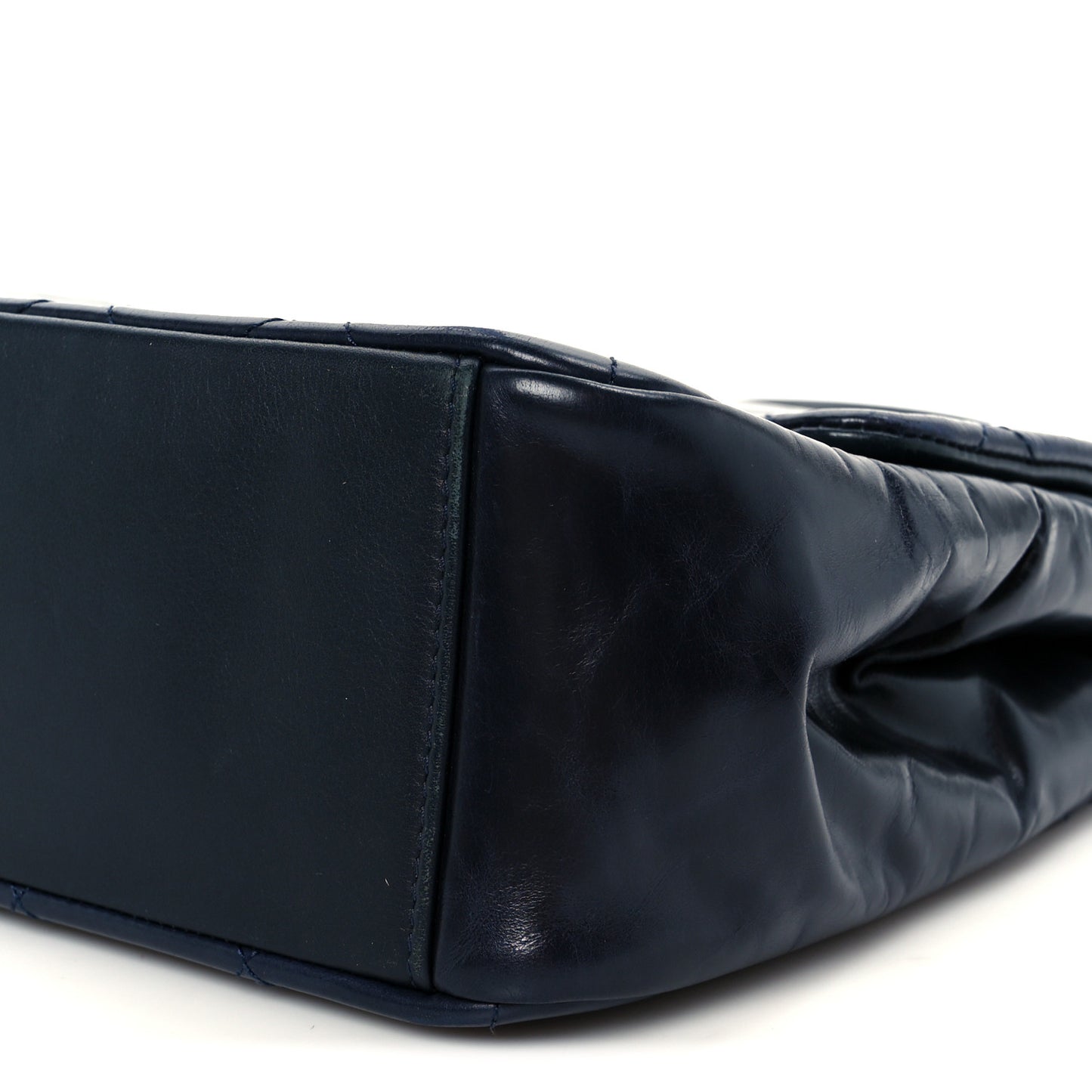 Glazed Calfskin Quilted Medium Gold Bar Top Handle Flap Black