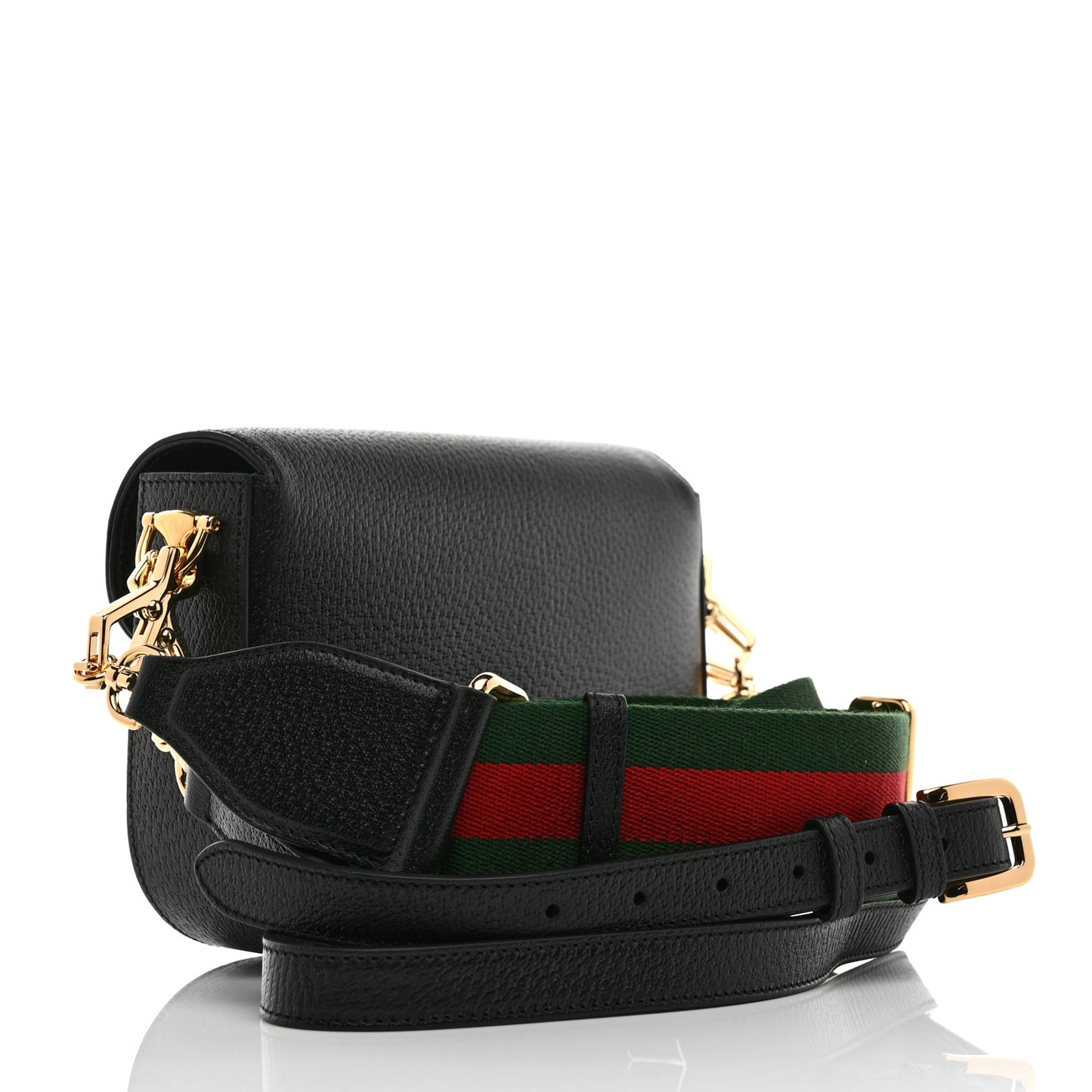 X ADIDAS Textured Dollar Calfskin Web Trefoil Mini Horsebit 1955 Shoulder Bag Black Off White