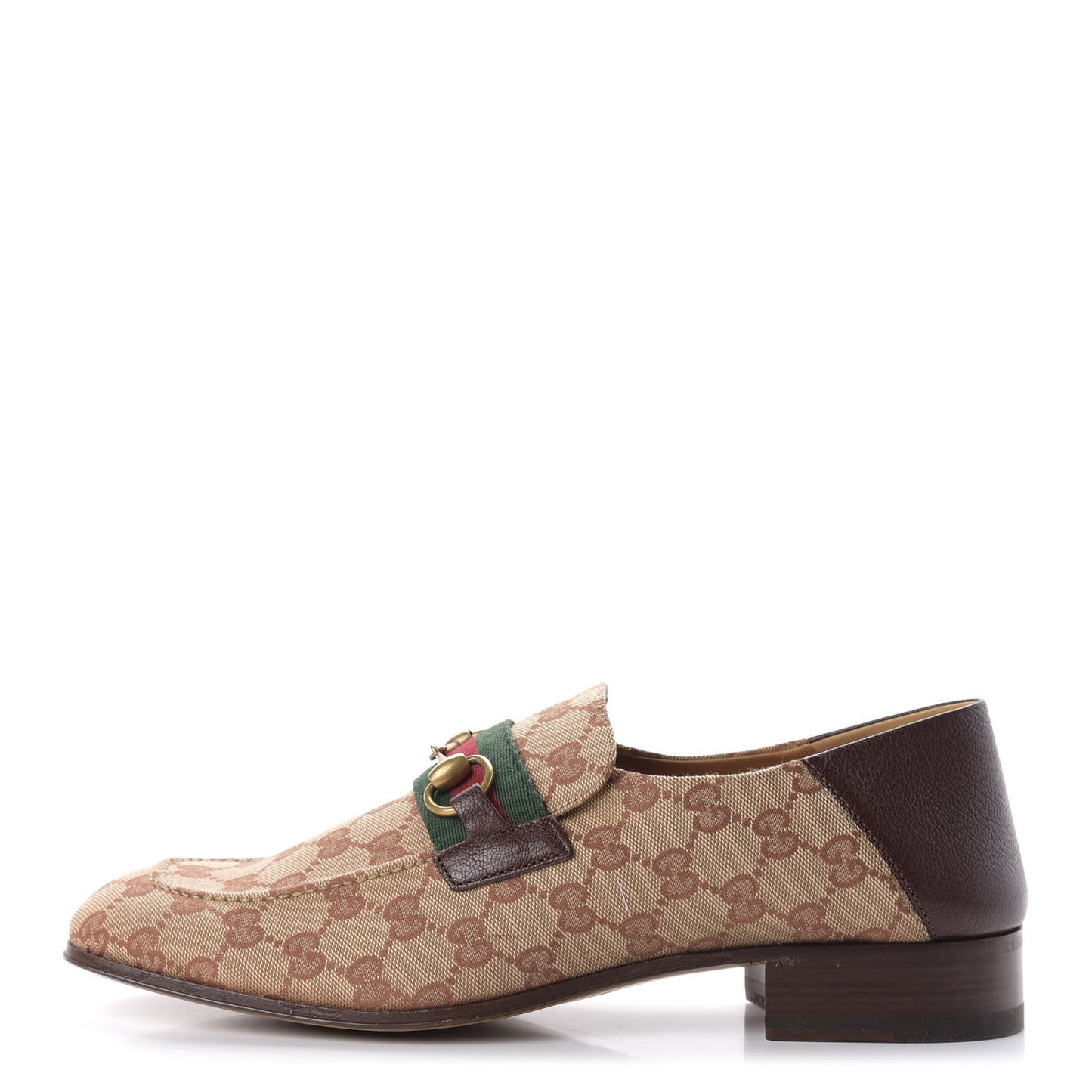 GG Monogram Goatskin Web Mens Horsebit Loafers 10 Beige Ruggine Light Brown