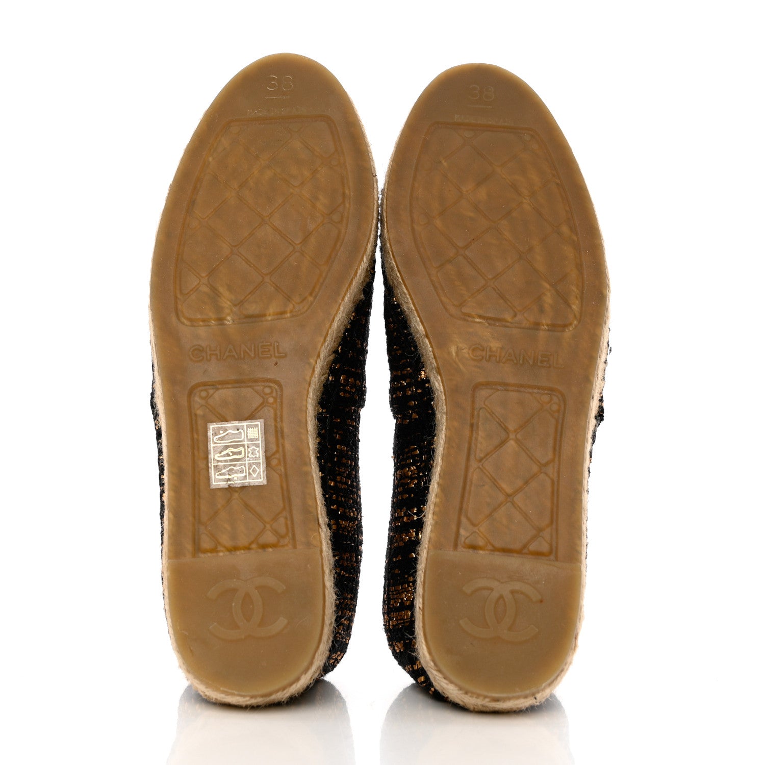 Chanel Metallic Tweed Grosgrain CC Espadrilles 38 Gold Black 5 of 9