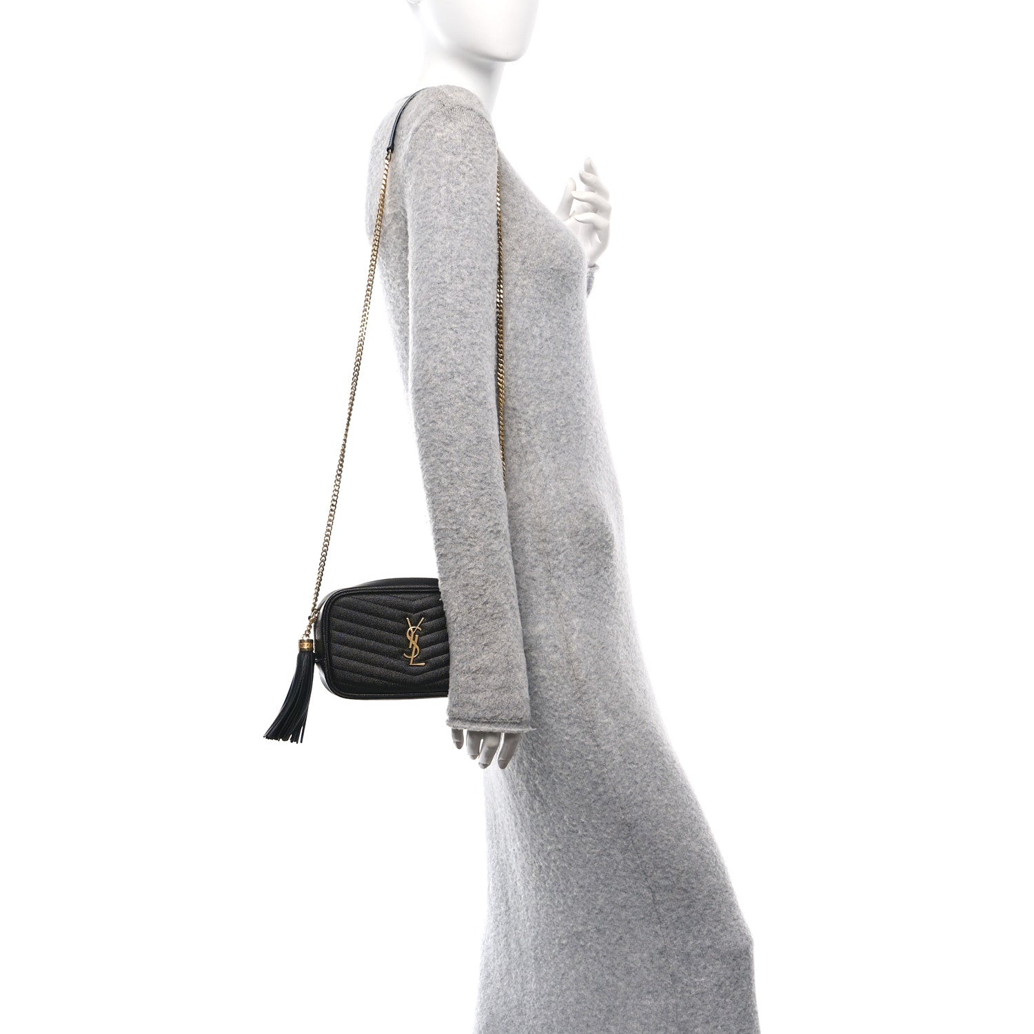 Saint Laurent Grain De Poudre Matelasse Monogram Mini Lou Camera Bag Black 3 of 10