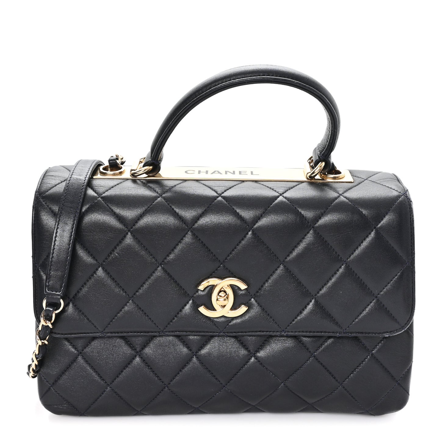 Lambskin Quilted Medium Trendy CC Flap Dual Handle Bag Black