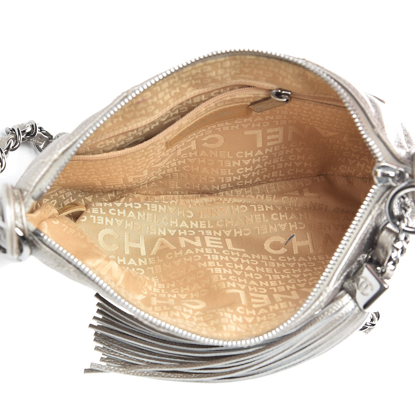 Metallic Caviar Quilted CC Shoulder Bag Silver