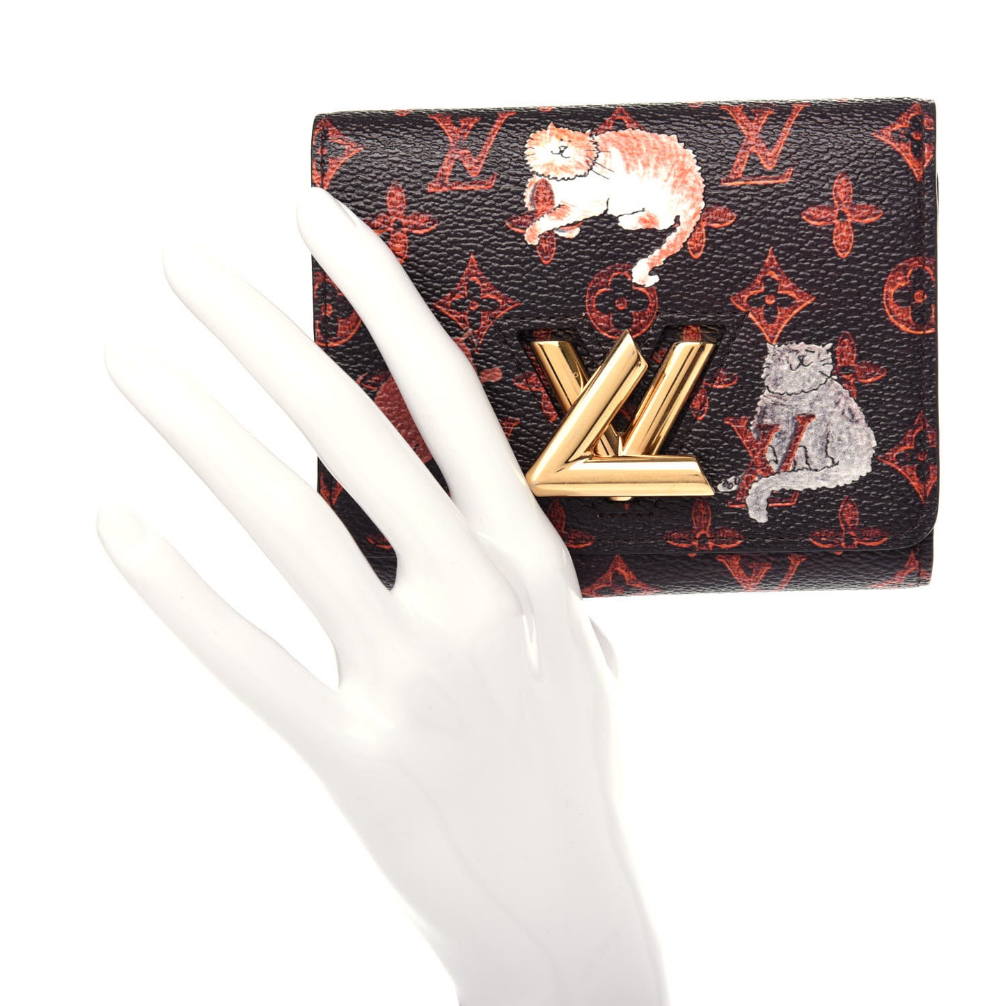 Catogram Twist Compact Wallet Marron