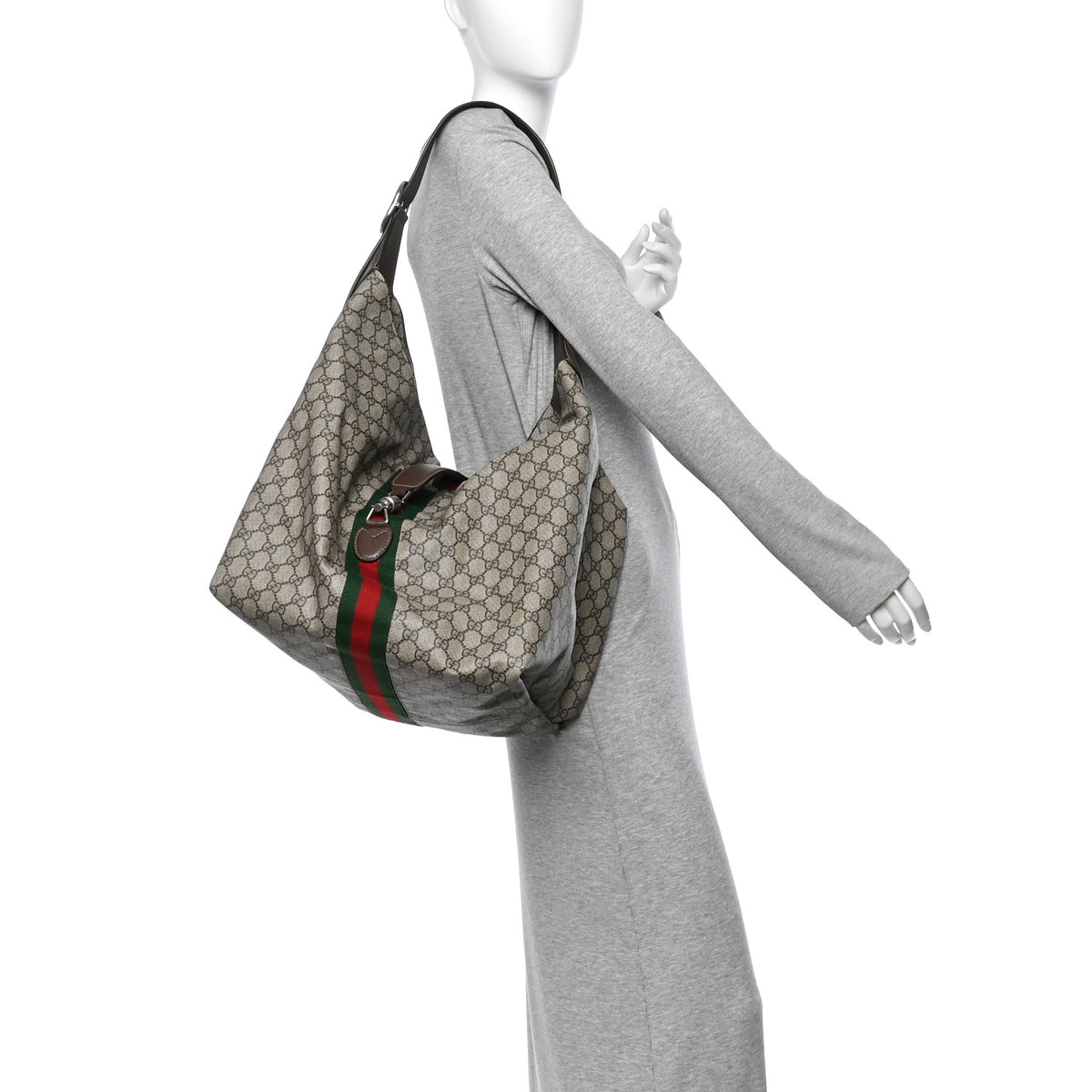 Gucci Tender GG Supreme Monogram Textured Dollar Calfskin Web Medium Jackie 1961 Crossbody Bag Beige Ebony New Acero 2 of 10