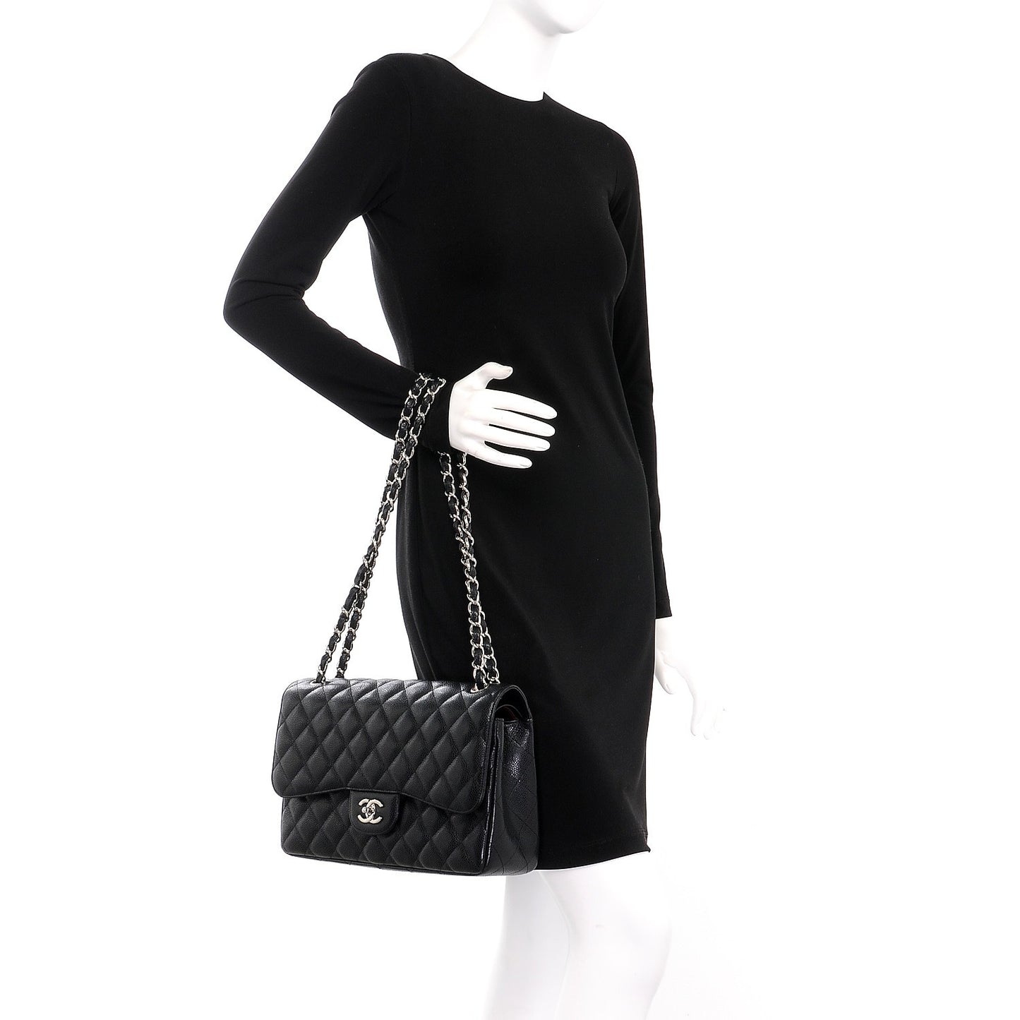 Caviar Quilted Jumbo Double Flap Black