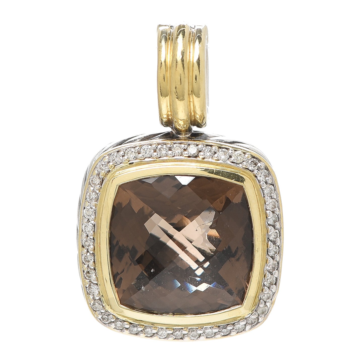 Sterling Silver 18K Yellow Gold Diamond Smoky Quartz 14mm Albion Enhancer Pendant