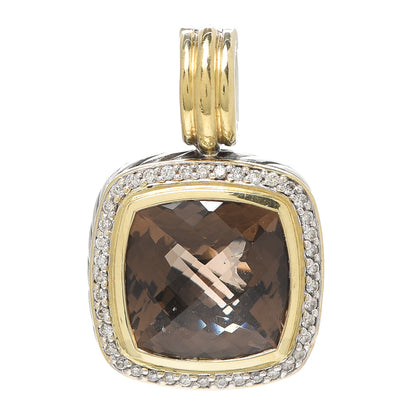David Yurman Sterling Silver 18K Yellow Gold Diamond Smoky Quartz 14mm Albion Enhancer Pendant 1 of 2