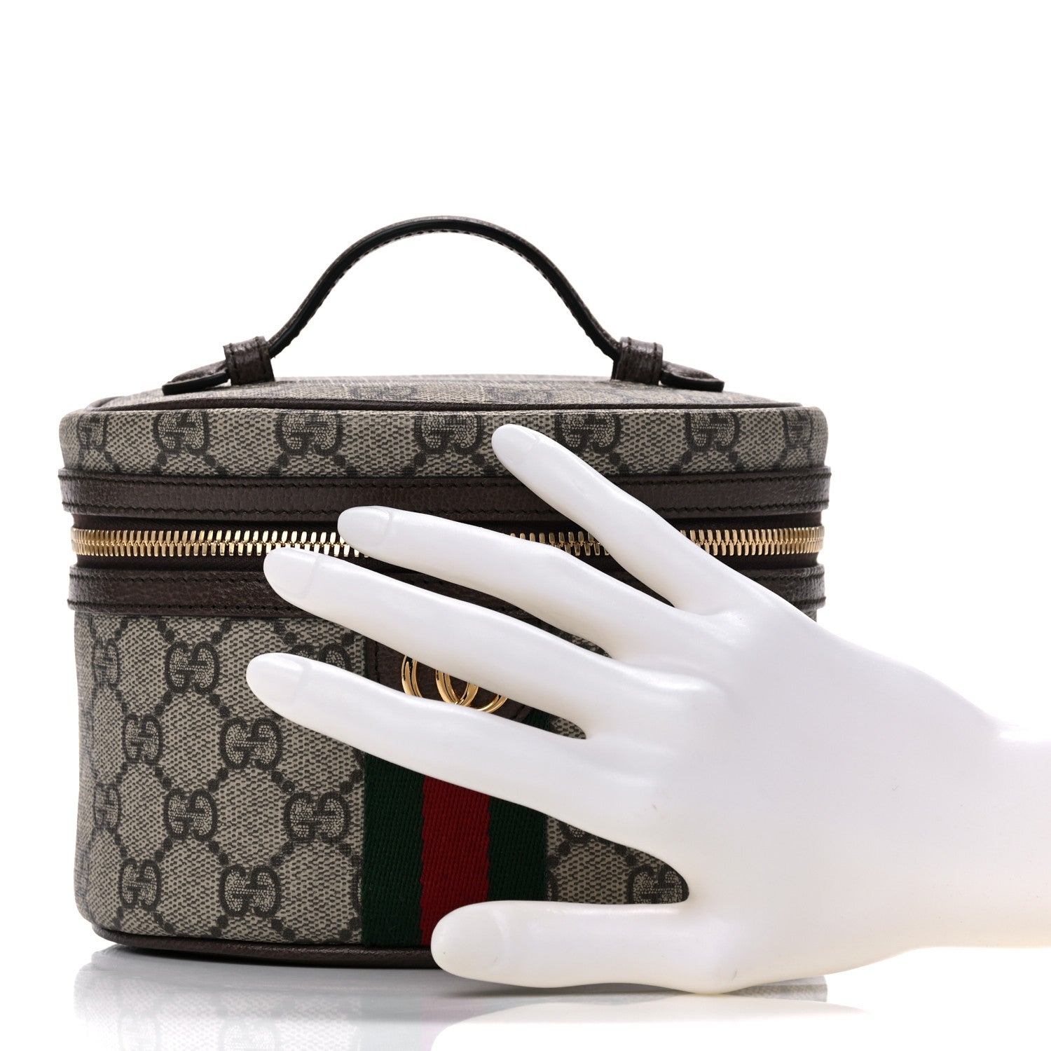 Gucci GG Supreme Monogram Textured Calfskin Web Ophidia Vanity Cosmetic Case Beige Ebony New Acero 2 of 11