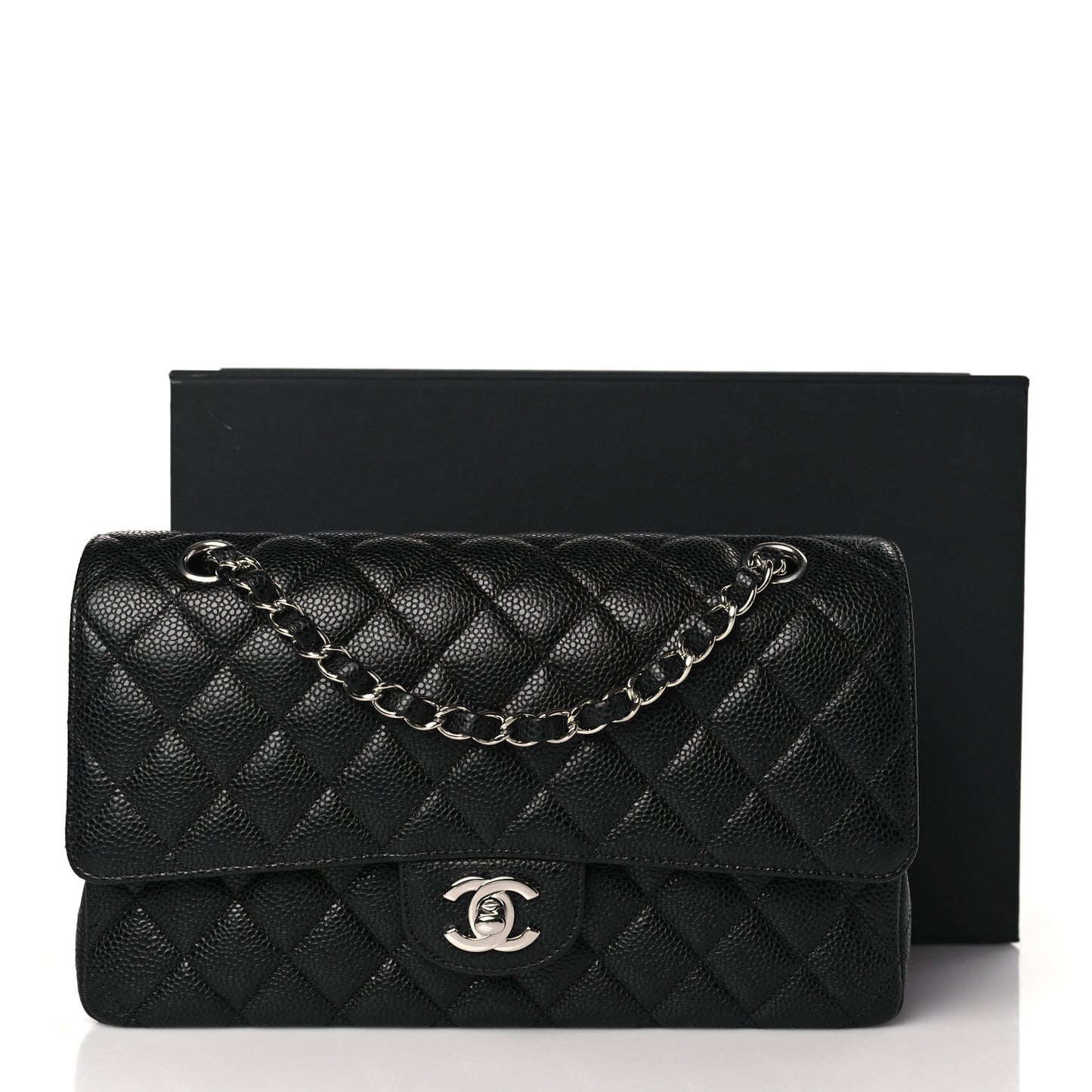 Caviar Quilted Medium Double Flap Black