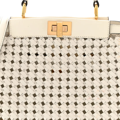 Fendi Nappa Intreccio Stacked Bar Mini Peekaboo Iconic Satchel White 8 of 11