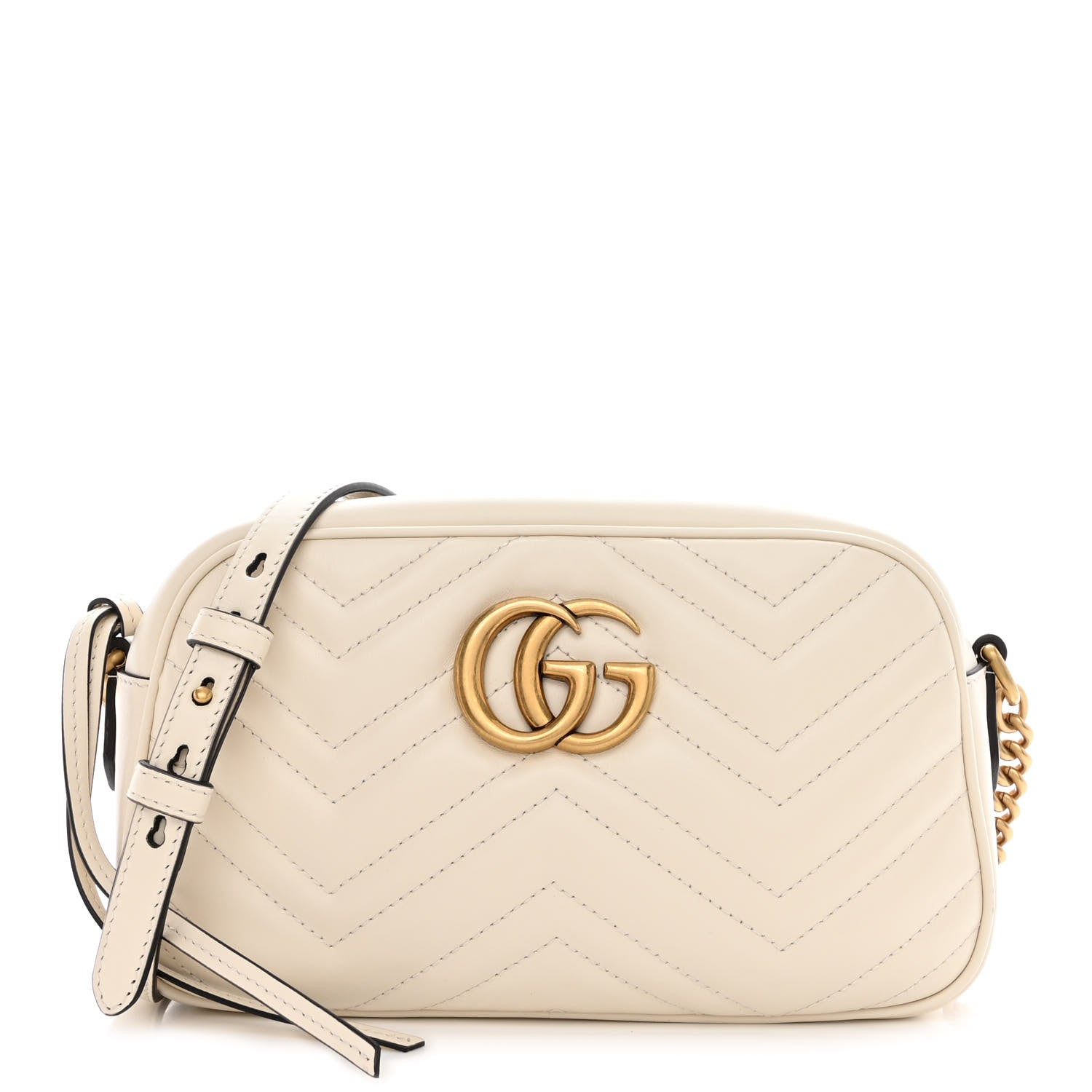 Gucci Calfskin Matelasse Small GG Marmont Chain Shoulder Bag White 1 of 10