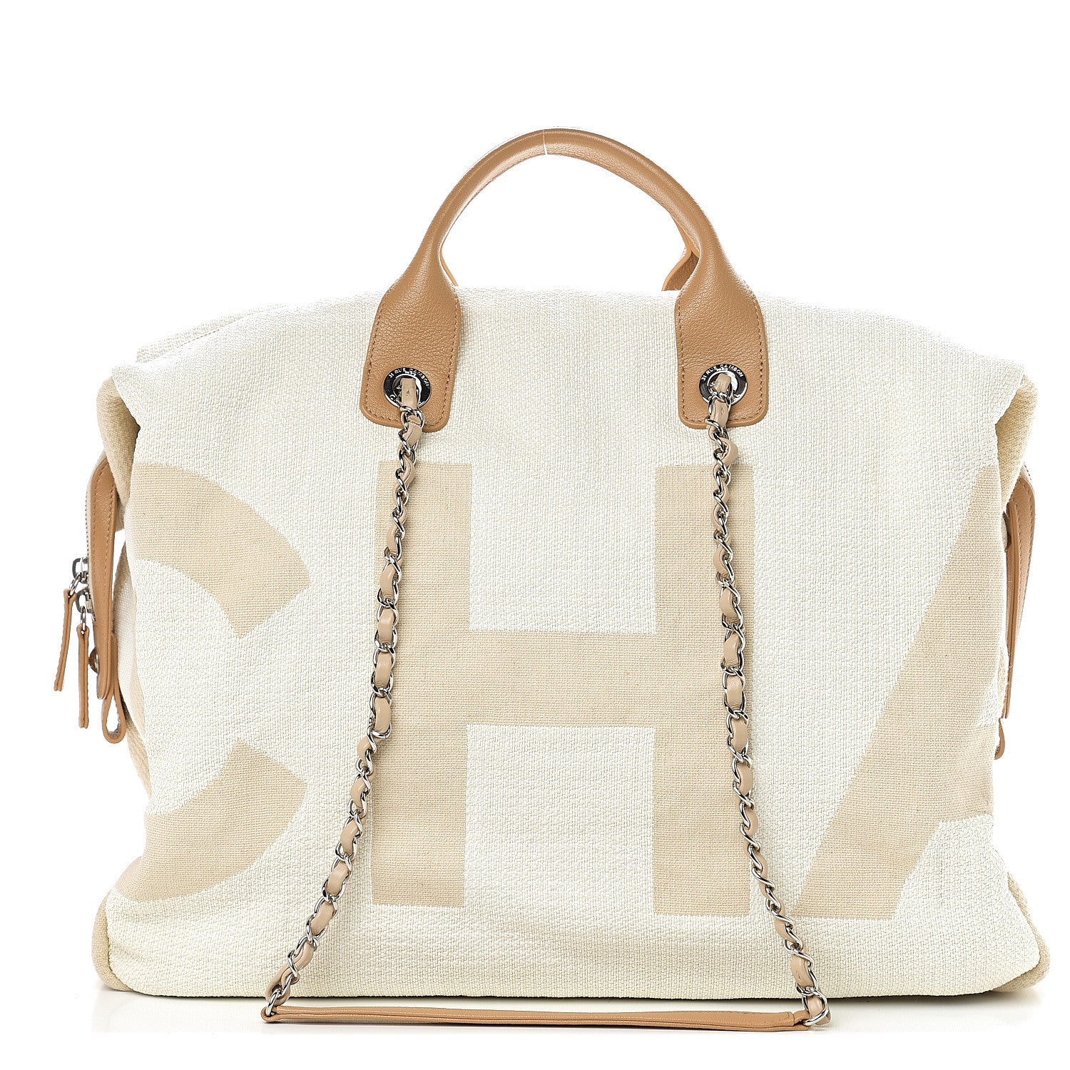 Chanel Canvas Maxi Bowling Bag White Beige 1 of 9