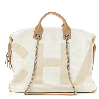 Chanel Canvas Maxi Bowling Bag White Beige 1 of 9