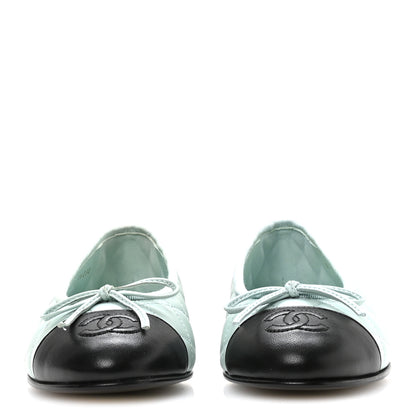 Chanel Lambskin Quilted CC Cap Toe Ballerina Flats 36 Light Blue Black 3 of 9