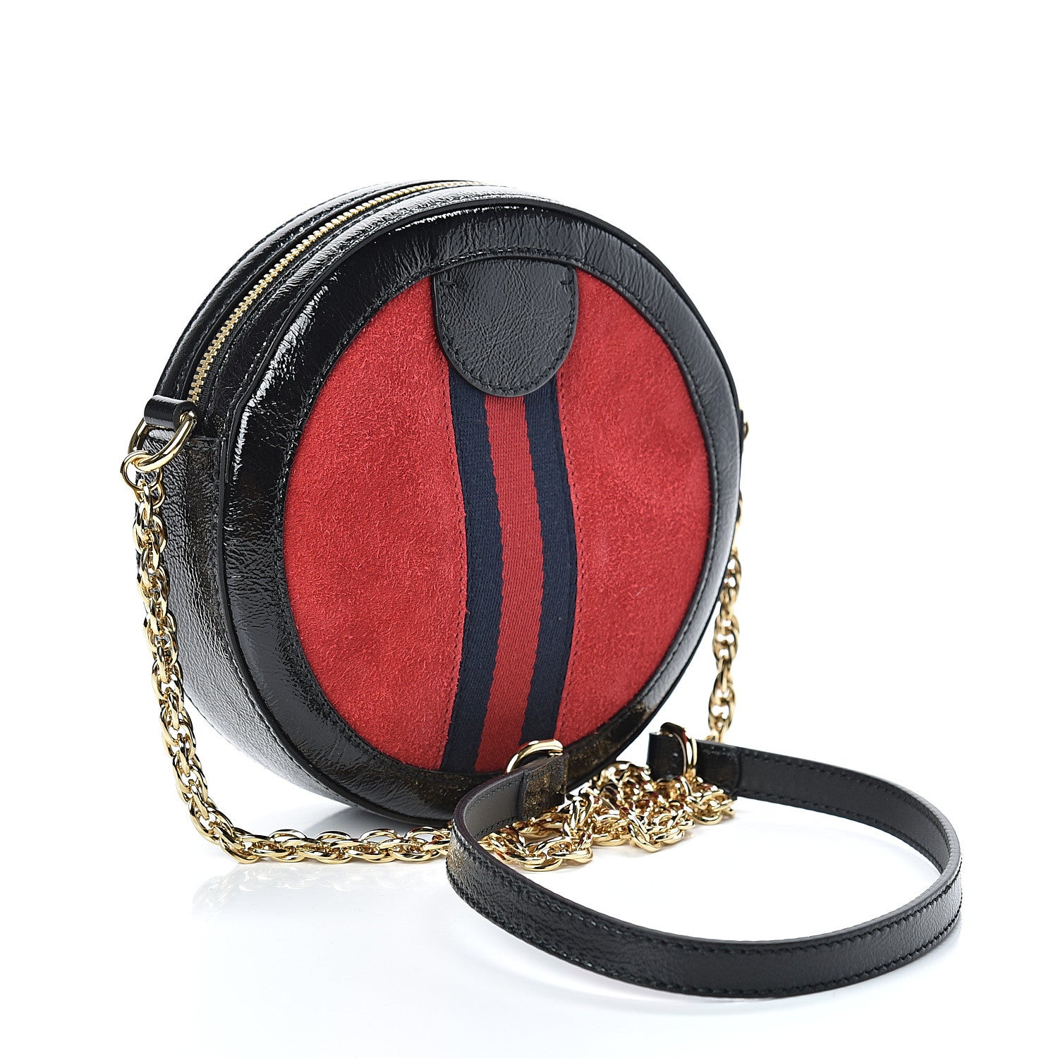 Gucci Suede Patent Web Mini Ophidia Round Shoulder Bag Hibiscus Red Black 3 of 10