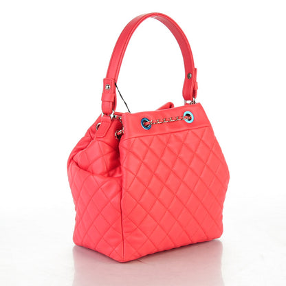 Chanel Lambskin Quilted Cuba Drawstring Tote Coral 4 of 8