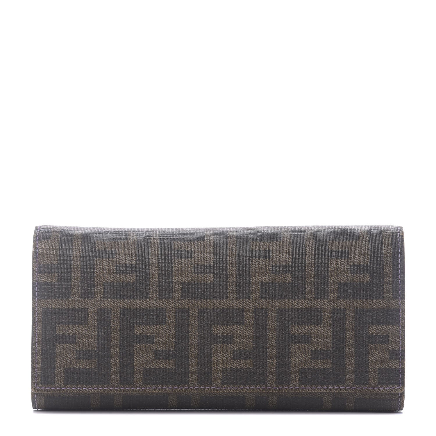 Fendi Zucca Spalmati Vitello Elite Continental Wallet Tobacco Viola 1 of 13