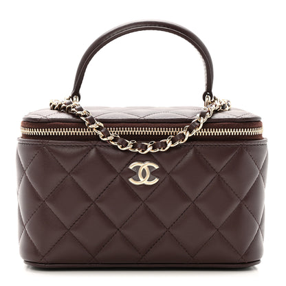 Chanel Lambskin Quilted Small Top Handle Vanity Case With Chain Dark Brown 1 of 10