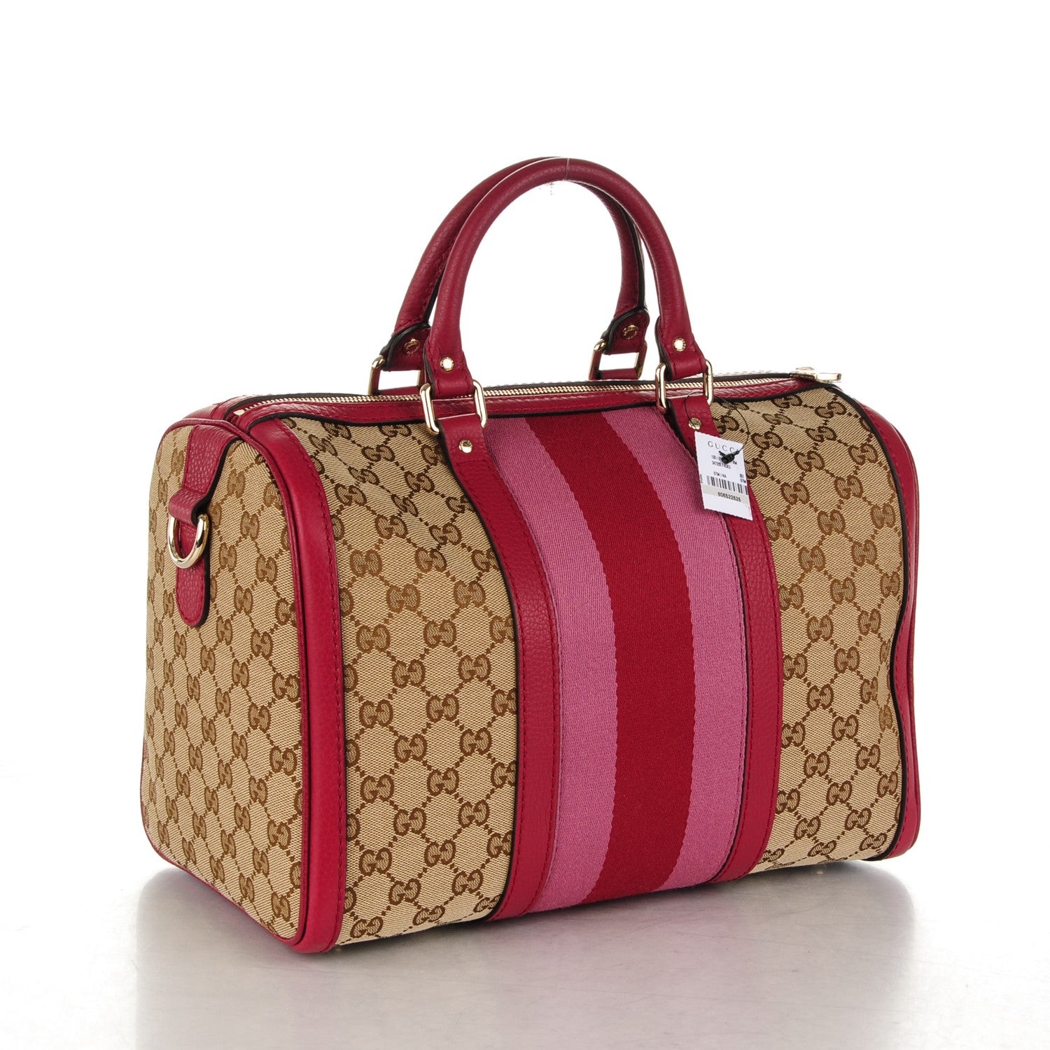 Gucci Monogram Cellarius Calfskin Vintage Web Medium Boston Beige Ebony Soft Burgundy Peonia Flower 3 of 7
