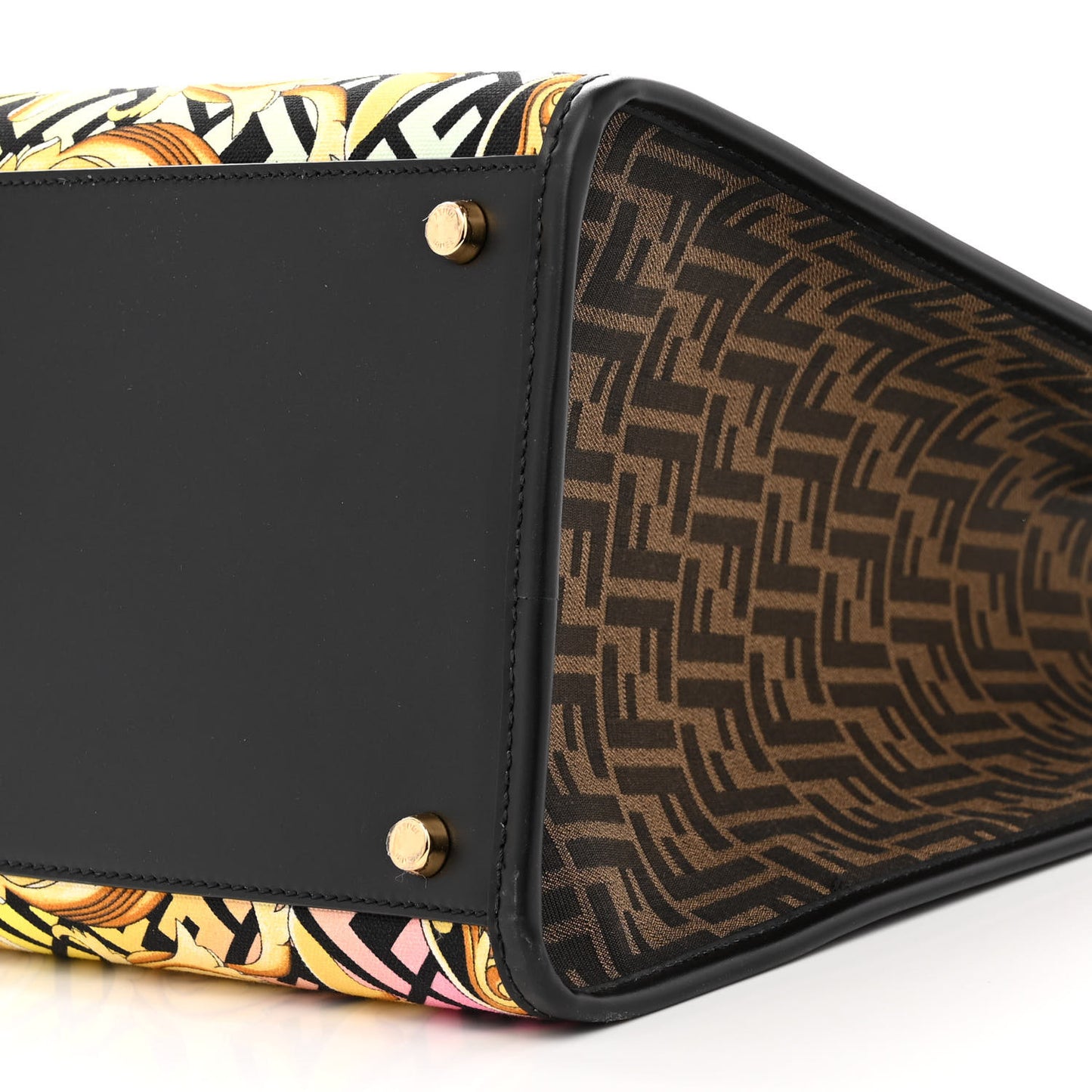X VERSACE Canvas Printed Plexiglass Fendace FF Baroque XL Fendi Sunshine Shopper Tote Gold
