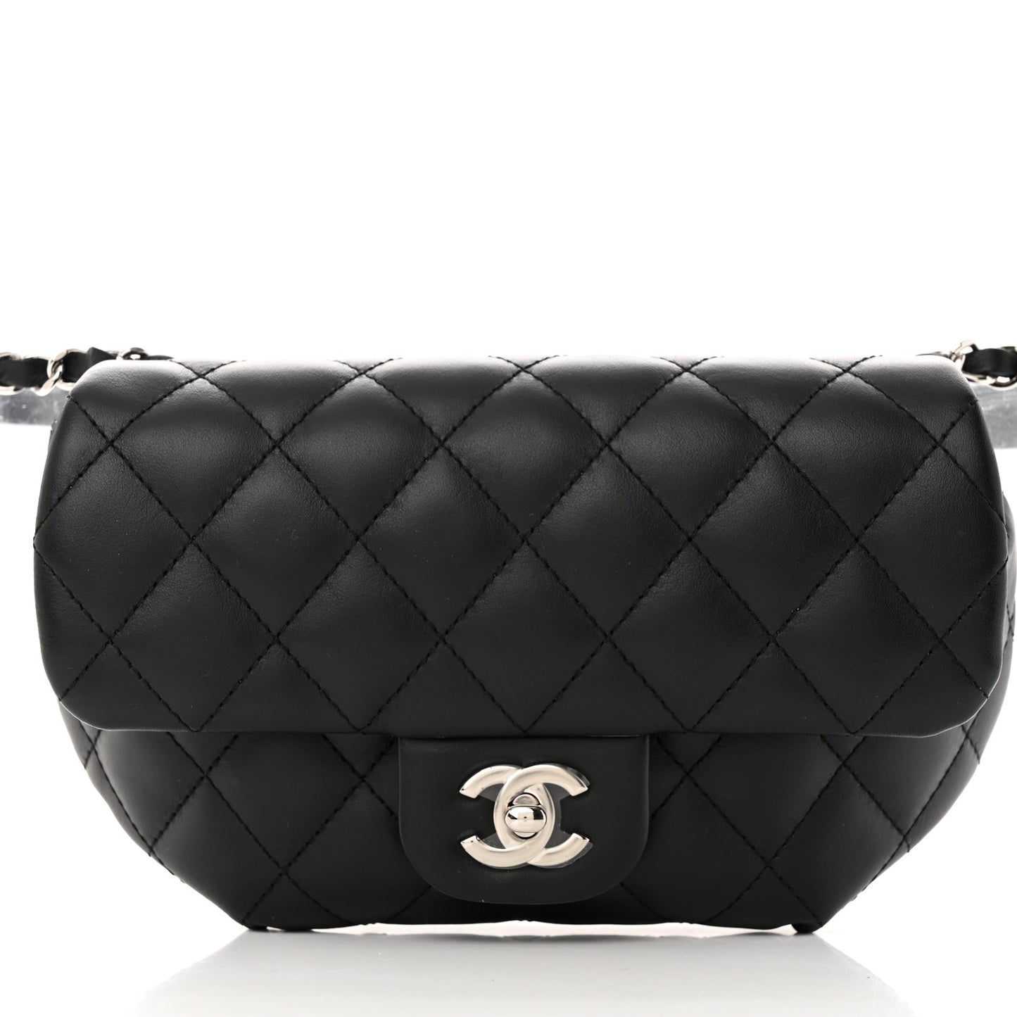 Calfskin Quilted CC Uniform Flap Belt Bag Black
