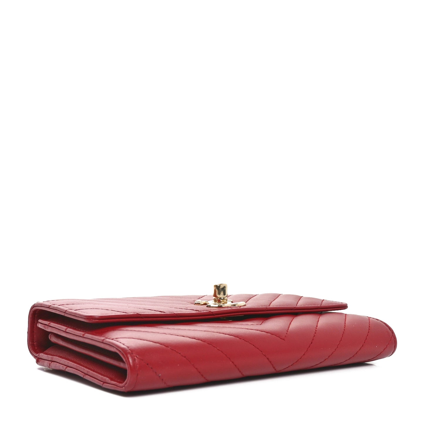 Lambskin Chevron Quilted Long Trendy CC Wallet On Chain WOC Red