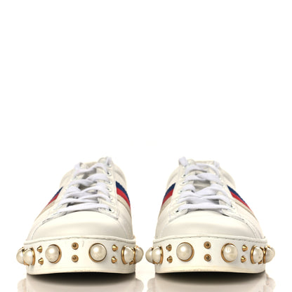 Gucci Calfskin Ayers Web Pearl Studded Womens Ace Sneakers 39.5 White 2 of 8