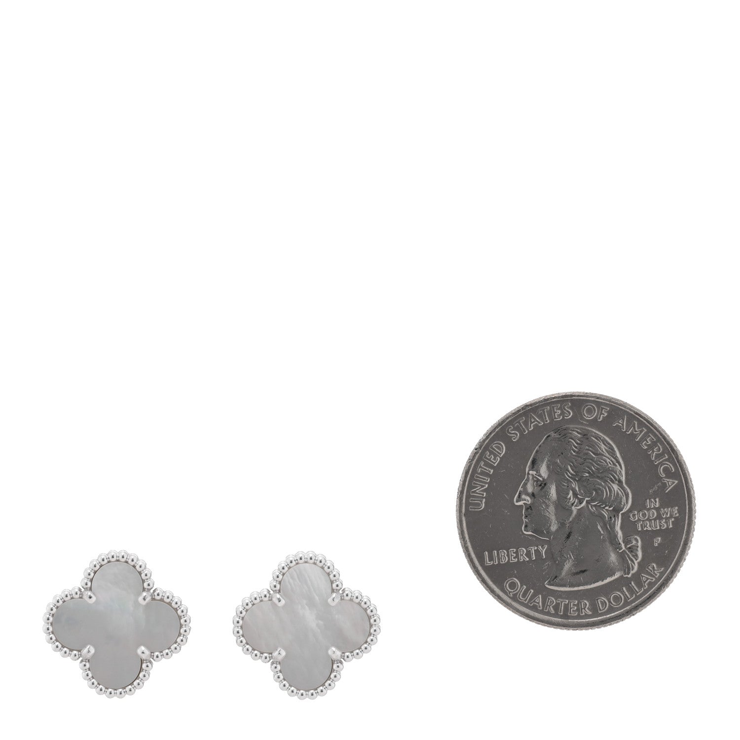 Van Cleef & Arpels 18K White Gold Mother of Pearl Vintage Alhambra Earrings 2 of 5