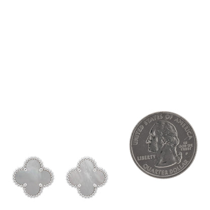 Van Cleef & Arpels 18K White Gold Mother of Pearl Vintage Alhambra Earrings 2 of 5