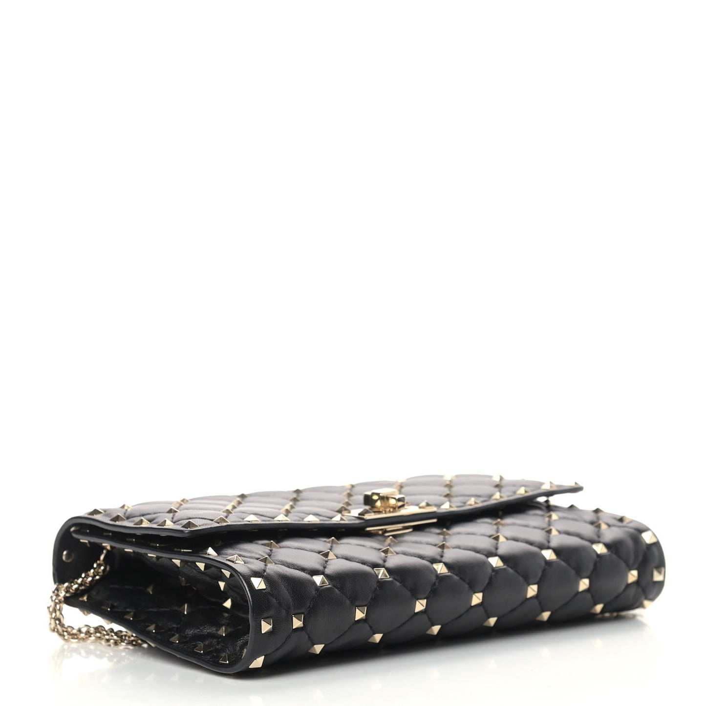 Lambskin Rockstud Spike Wallet on Chain Black