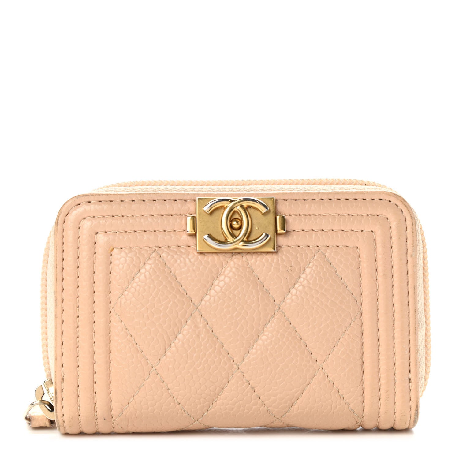 Chanel Caviar Quilted Boy Zip Around Coin Purse Wallet Beige Clair 1 of 8