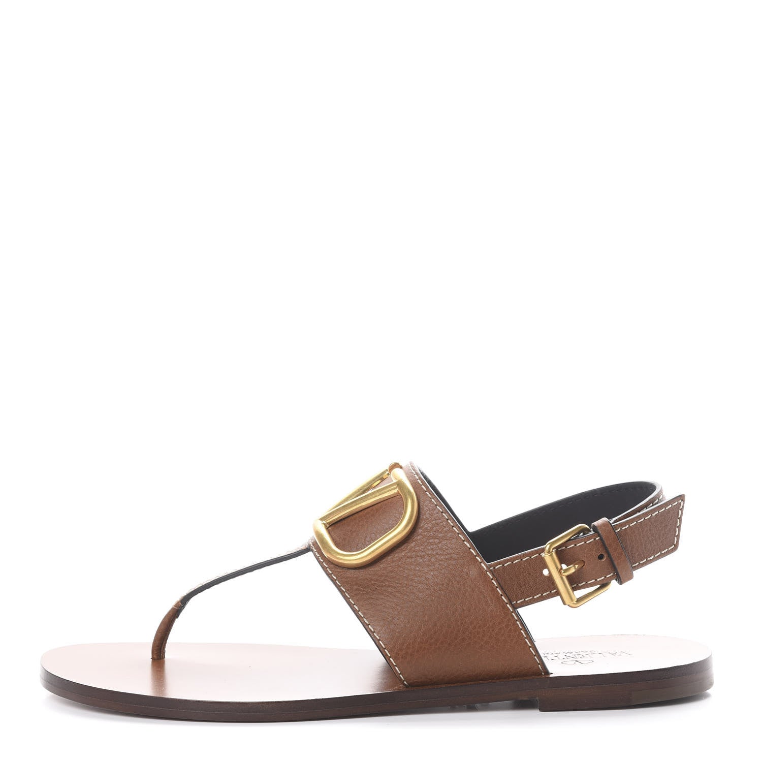 Valentino Garavani Grainy Cowhide Vlogo Slingback Flat Thong Sandals 37 Cuoio 1 of 8
