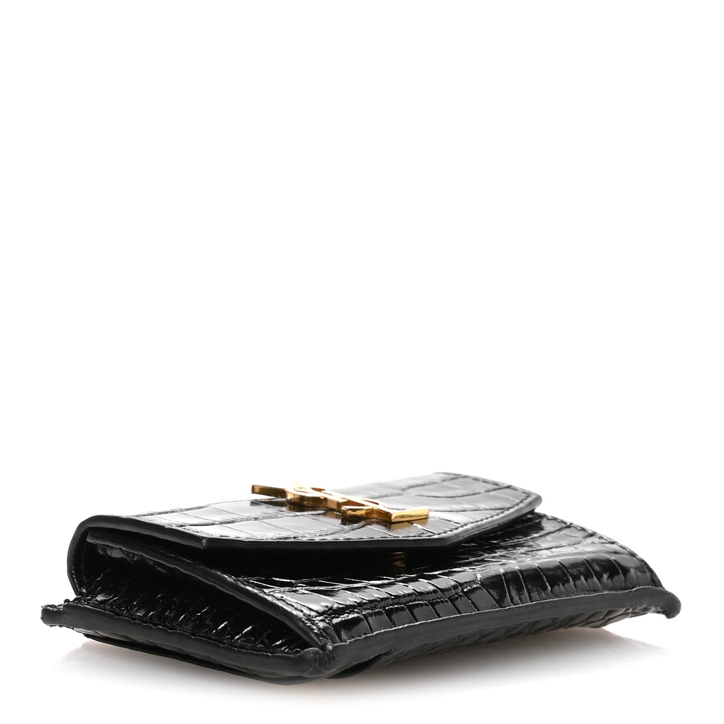 Calfskin Crocodile Embossed Uptown Monogram Card Case Black