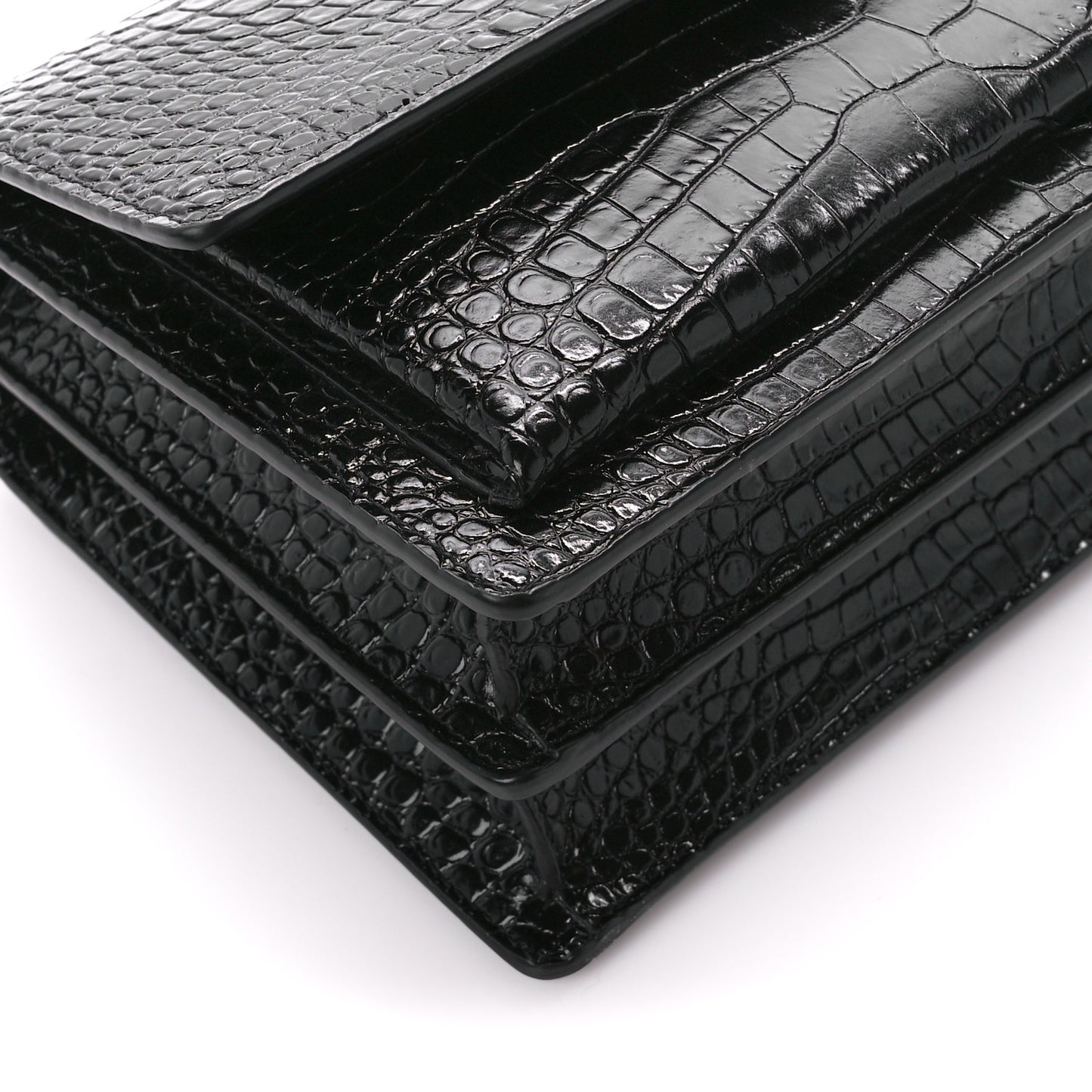 Calfskin Crocodile Embossed Medium Monochrome Monogram Sunset Black