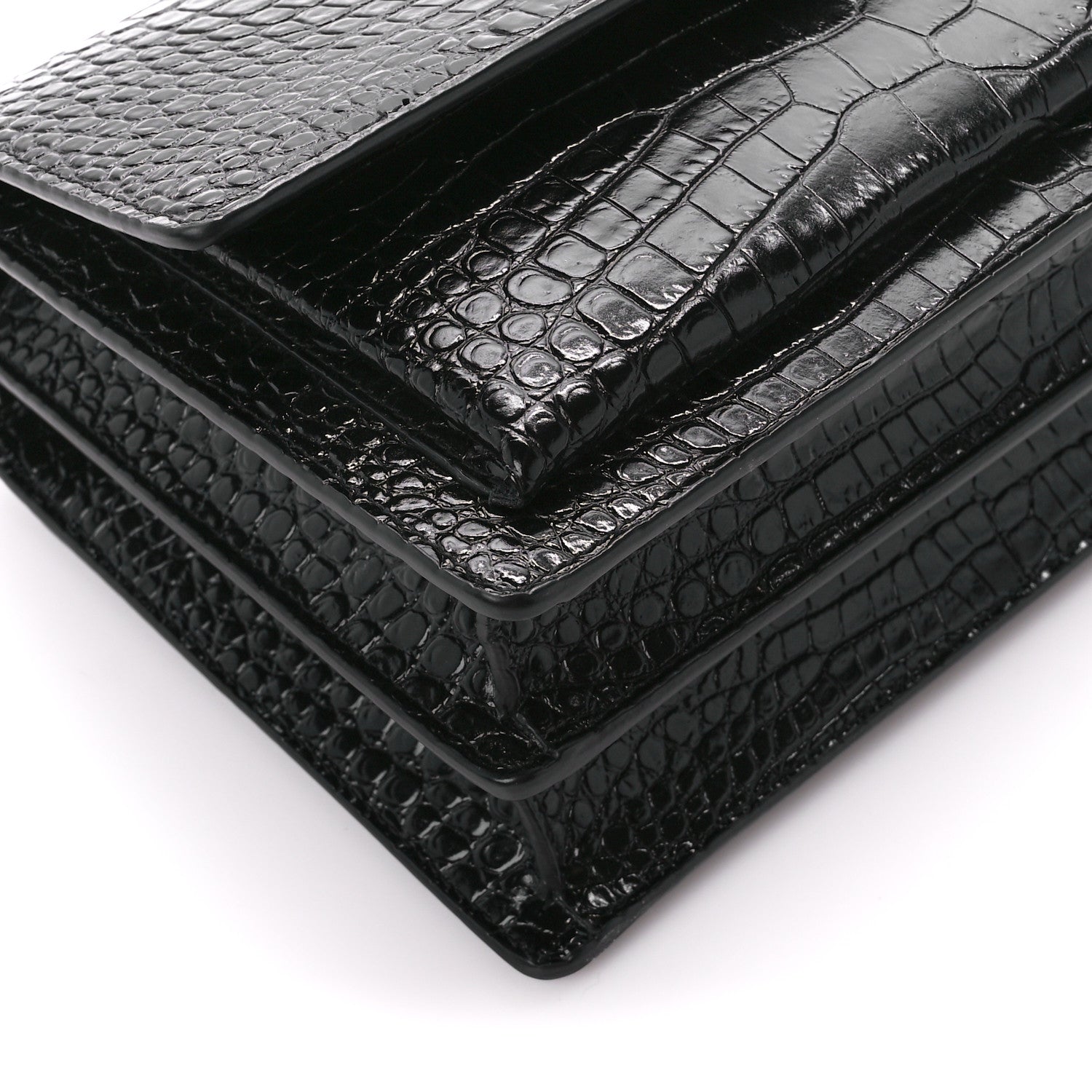 Saint Laurent Calfskin Crocodile Embossed Medium Monochrome Monogram Sunset Black 11 of 12