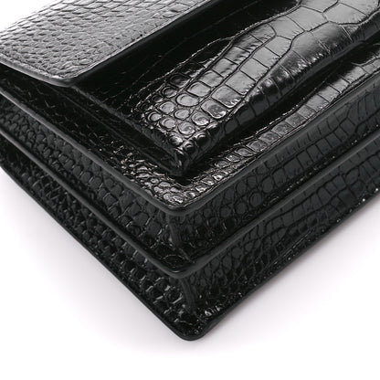 Saint Laurent Calfskin Crocodile Embossed Medium Monochrome Monogram Sunset Black 11 of 12